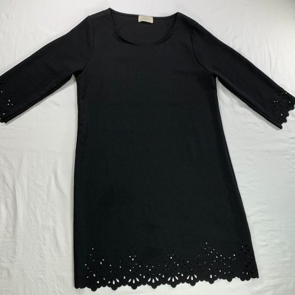 Everly Black Dinner Holiday Dress Laser Cut Eyelette Cutouts 3/4 Sleeve‎ Size M - Picture 5 of 13